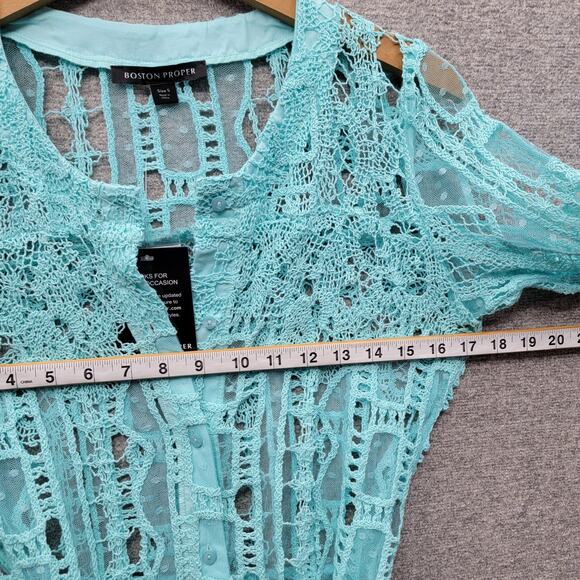 BOSTON PROPER MESH CROCHET MIX DUSTER, SIZE. S ,NWT - Picture 6 of 7